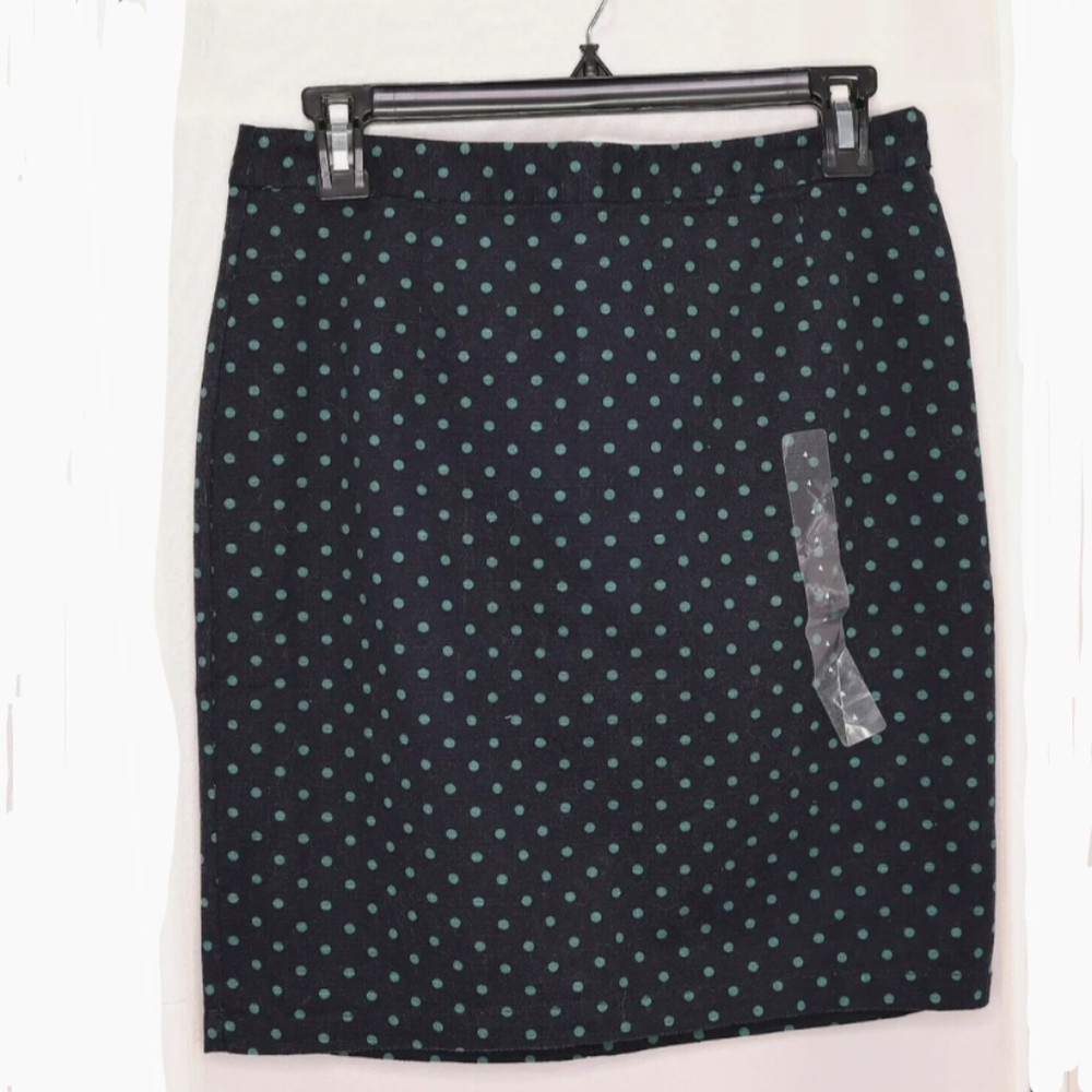 Gap Ladies' Pencil Jean Skirt Knee Length Navy Blue Green Polka Dots Sz 8/10 EUC